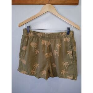 C&C California Linen Shorts Women's M Olive Green Gold Palm Tree Resort